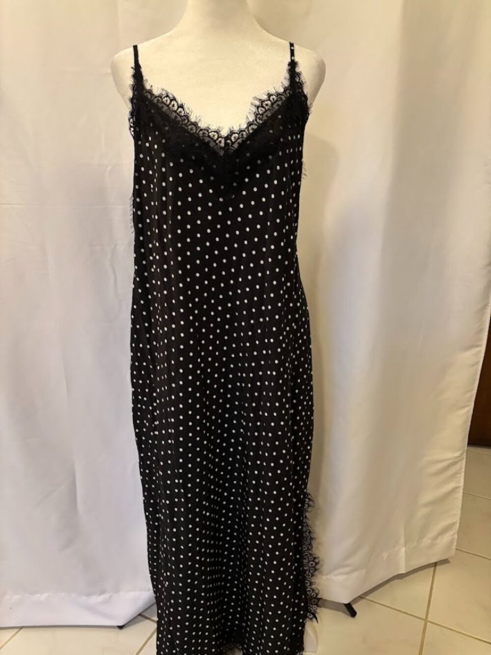 NWOT GAP Lace-Trim Maxi Polka Dot Slip Dress - size Large Petite